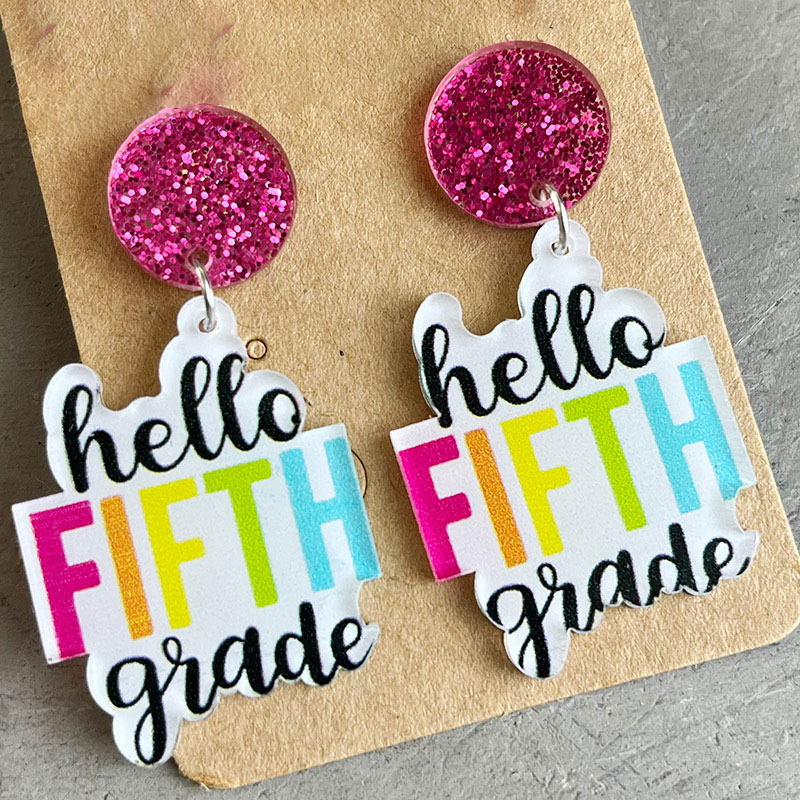 Personalized Grade Hello Everyone Teacher Acrylic Earrings