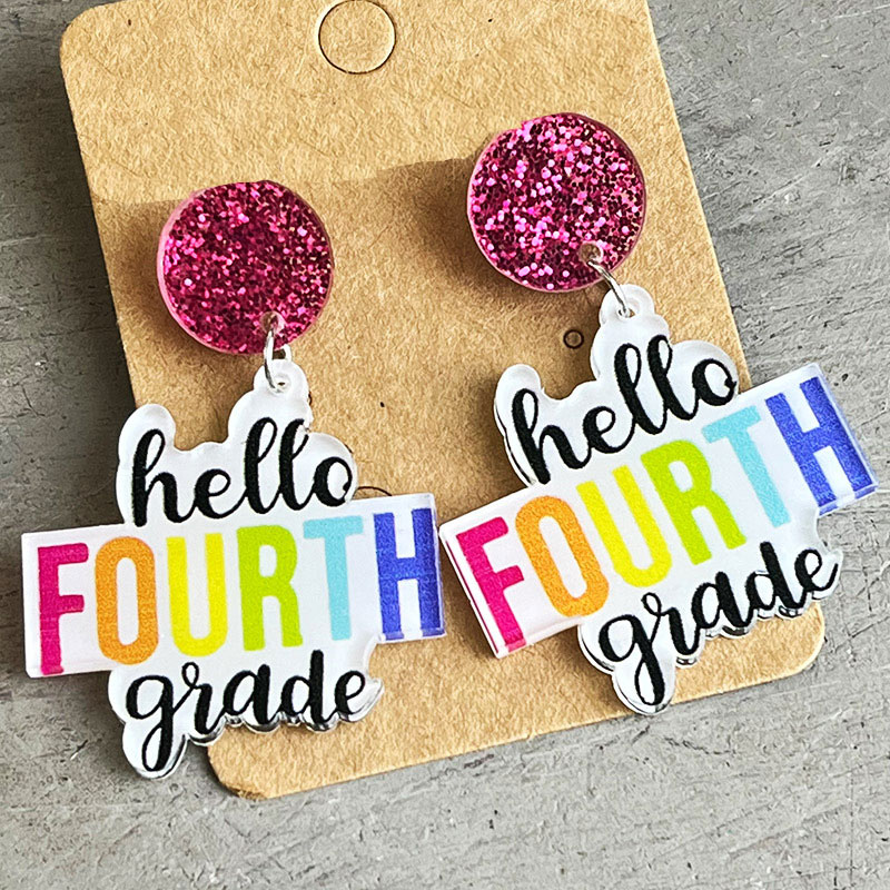 Personalized Grade Hello Everyone Teacher Acrylic Earrings