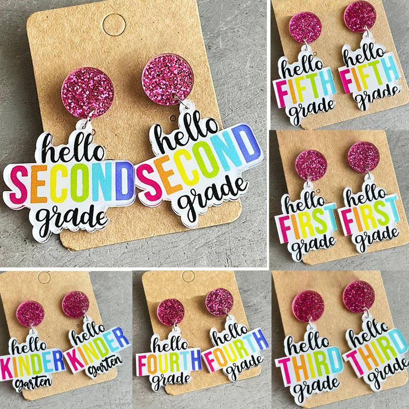 Personalized Grade Hello Everyone Teacher Acrylic Earrings