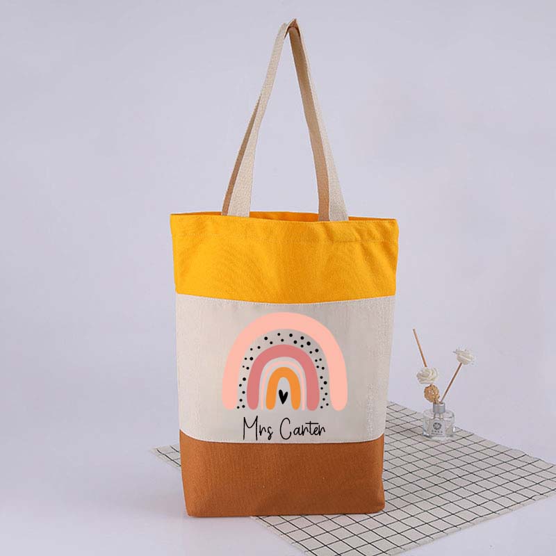 Personalized Pink Rainbow Teacher Tote Bag