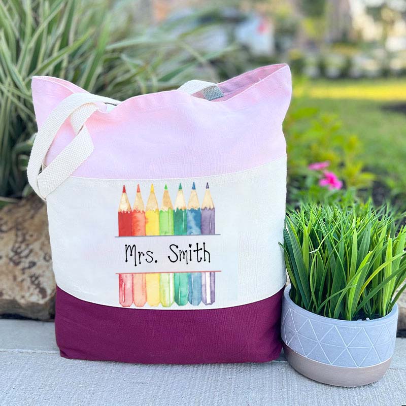Personalized Teacher Letter Colorful Pencils Teacher Tote Bag