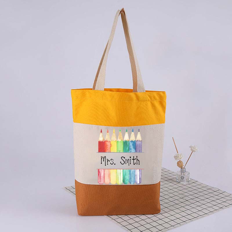 Personalized Teacher Letter Colorful Pencils Teacher Tote Bag