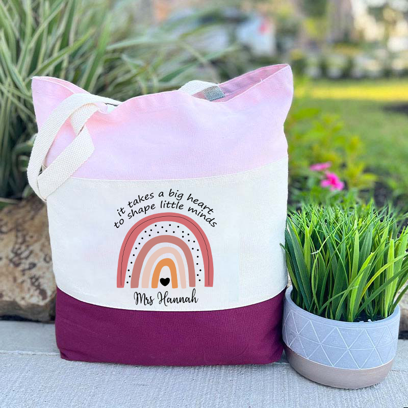 Personalized It Takes A Big Heart To Shape Little Minds Teacher Tote Bag