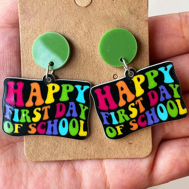 Colorful Happy First Day Of School Teacher Acrylic Earrings