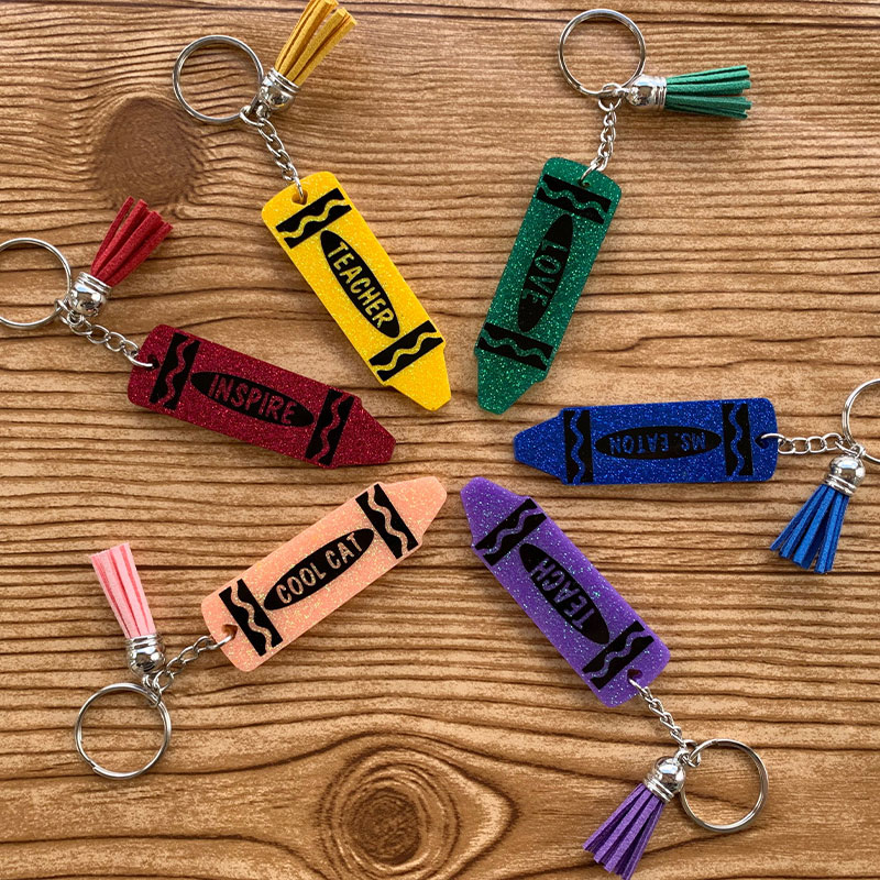 Personalized Name Crayons Teacher Keychain