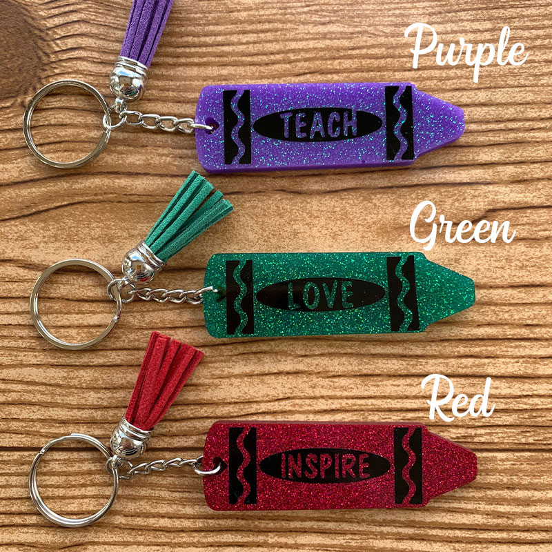 Personalized Name Crayons Teacher Keychain