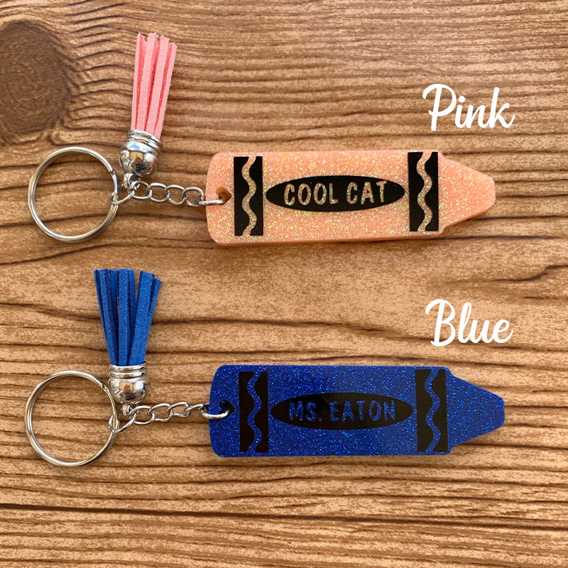 Personalized Name Crayons Teacher Keychain