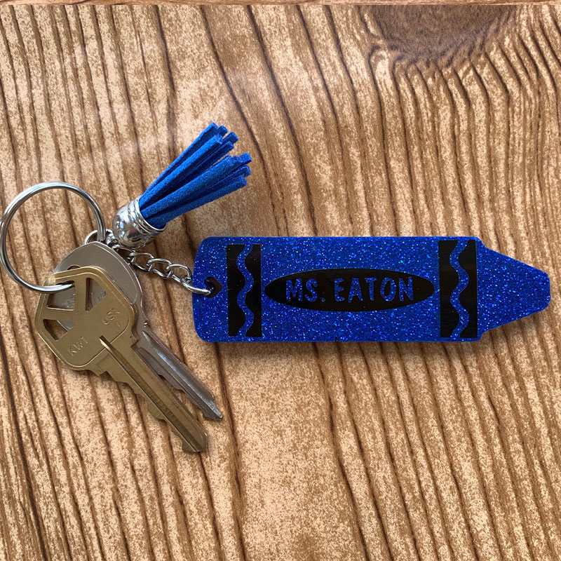 Personalized Name Crayons Teacher Keychain