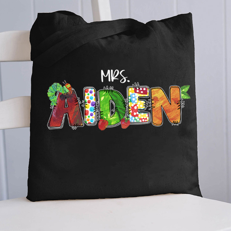 Personalized Name Caterpillar Apple Teacher Tote Bag