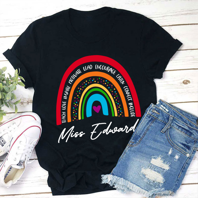 Personalized Red Rainbow Teacher's Ability Teacher T-Shirt