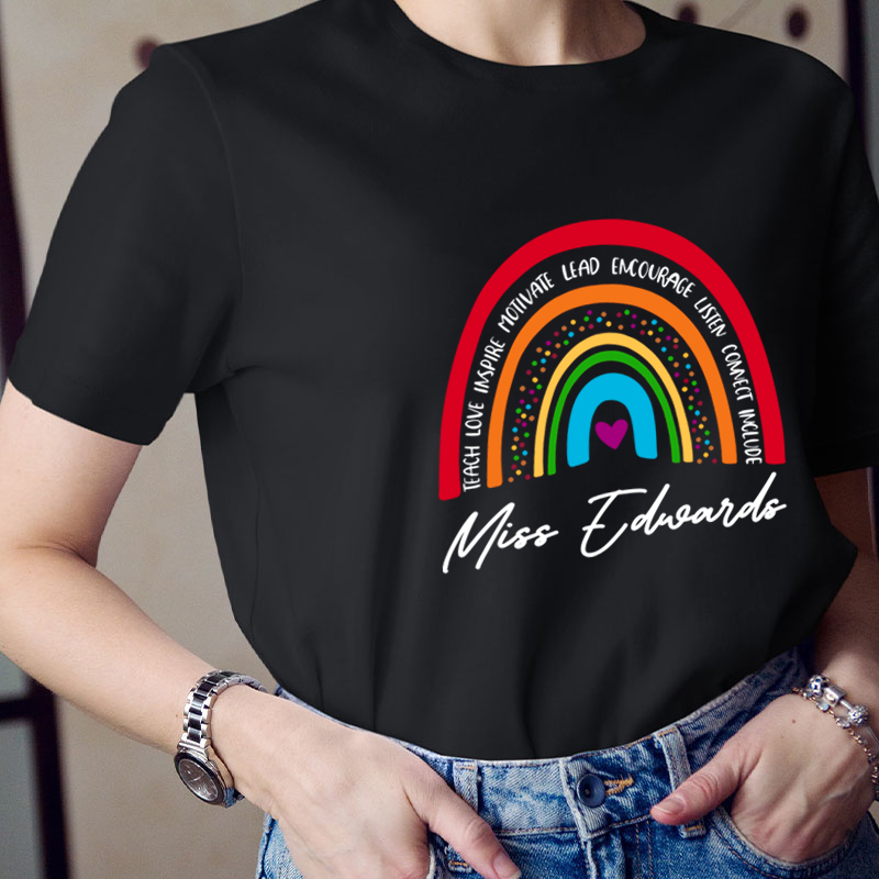 Personalized Red Rainbow Teacher's Ability Teacher T-Shirt