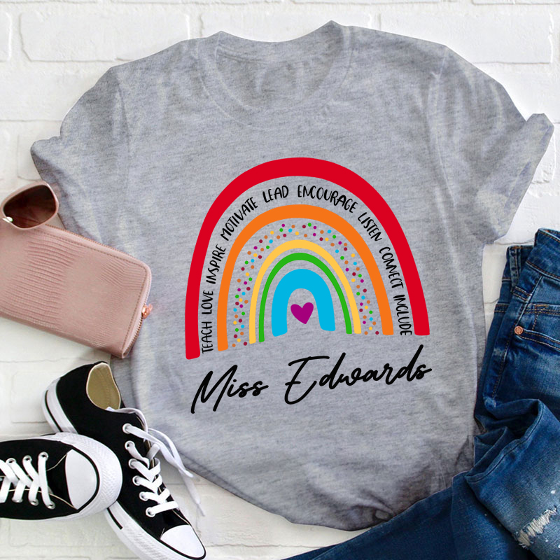 Personalized Red Rainbow Teacher's Ability Teacher T-Shirt