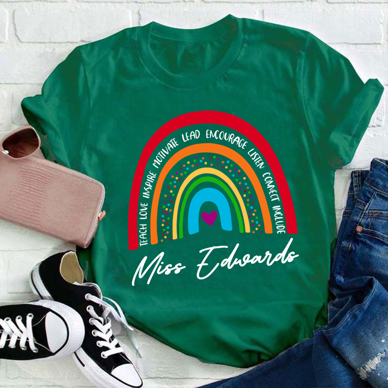Personalized Red Rainbow Teacher's Ability Teacher T-Shirt