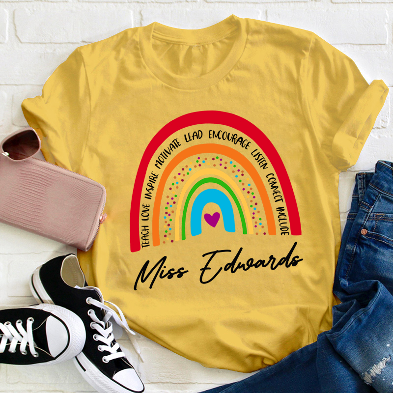 Personalized Red Rainbow Teacher's Ability Teacher T-Shirt