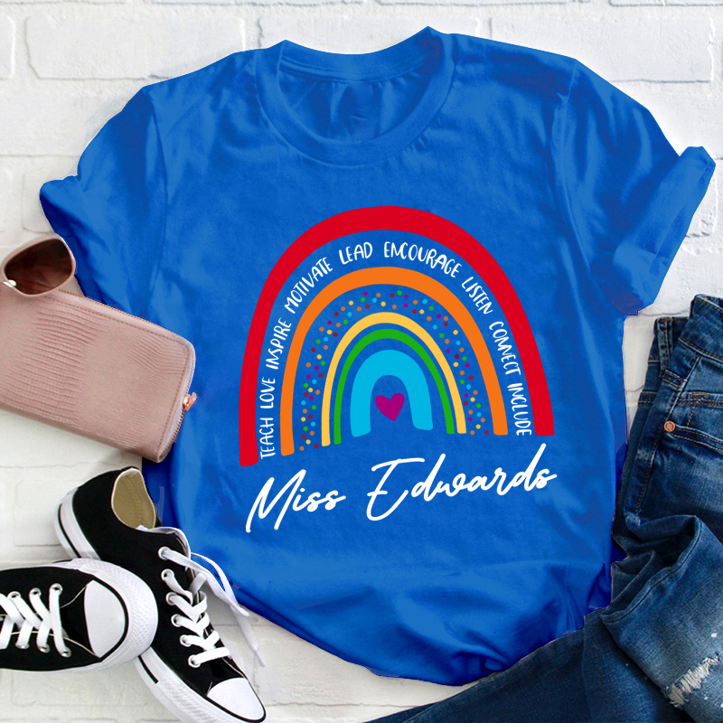 Personalized Red Rainbow Teacher's Ability Teacher T-Shirt