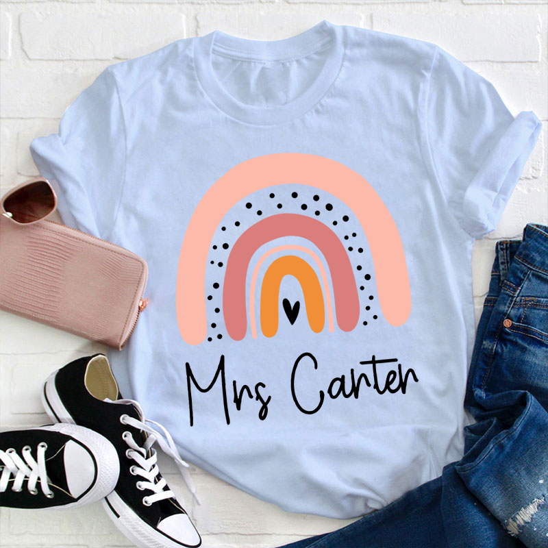 Personalized Pink Rainbow Teacher T-Shirt