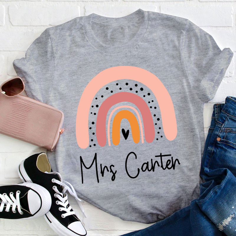 Personalized Pink Rainbow Teacher T-Shirt