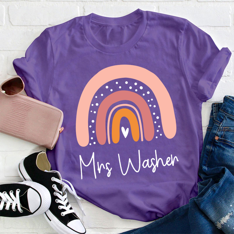 Personalized Pink Rainbow Teacher T-Shirt