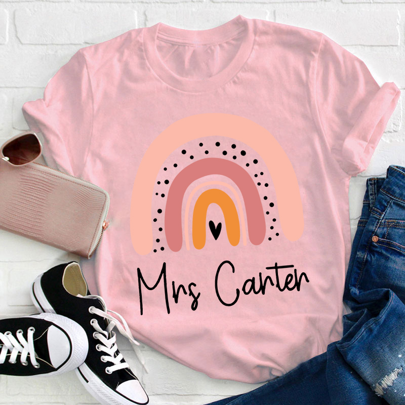 Personalized Pink Rainbow Teacher T-Shirt
