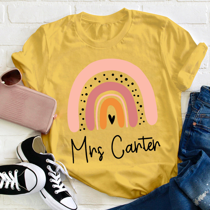 Personalized Pink Rainbow Teacher T-Shirt