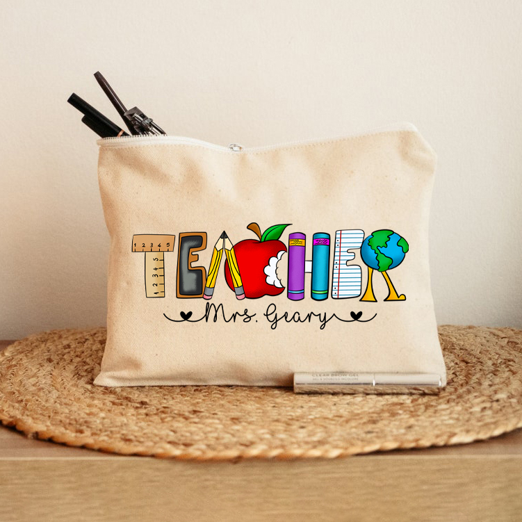 Personalized Name Cartoon Stationery Teacher Alphabet Teacher Makeup Bag
