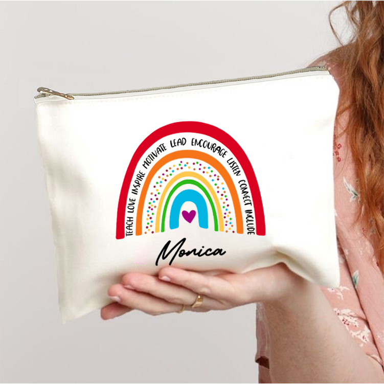 Personalized Red Rainbow Teacher's Ability Teacher Makeup Bag