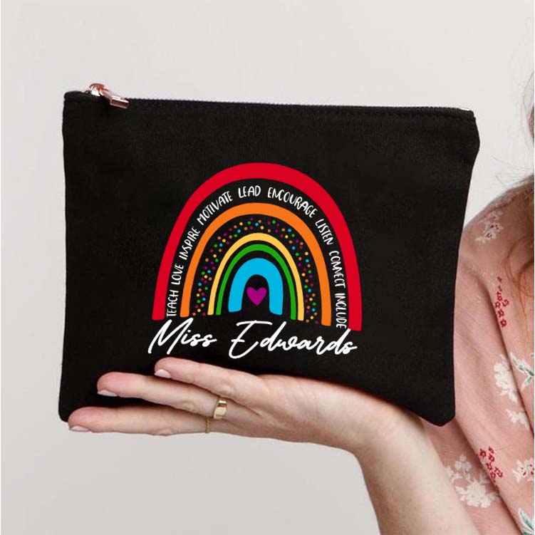 Personalized Red Rainbow Teacher's Ability Teacher Makeup Bag