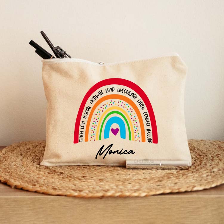 Personalized Red Rainbow Teacher's Ability Teacher Makeup Bag