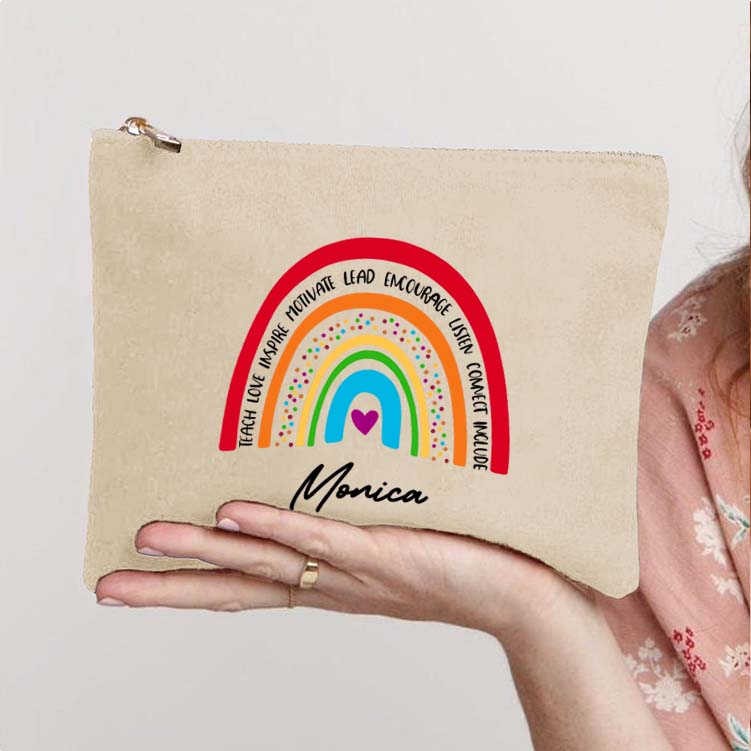 Personalized Red Rainbow Teacher's Ability Teacher Makeup Bag