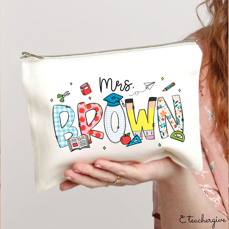 Personalized Name Cartoon Stationery Teacher Makeup Bag