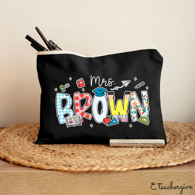 Personalized Name Cartoon Stationery Teacher Makeup Bag