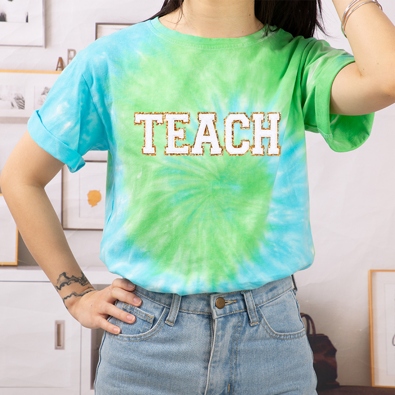 Glitter Gold Letter Stickers Teach Teacher Tie-dye T-Shirt