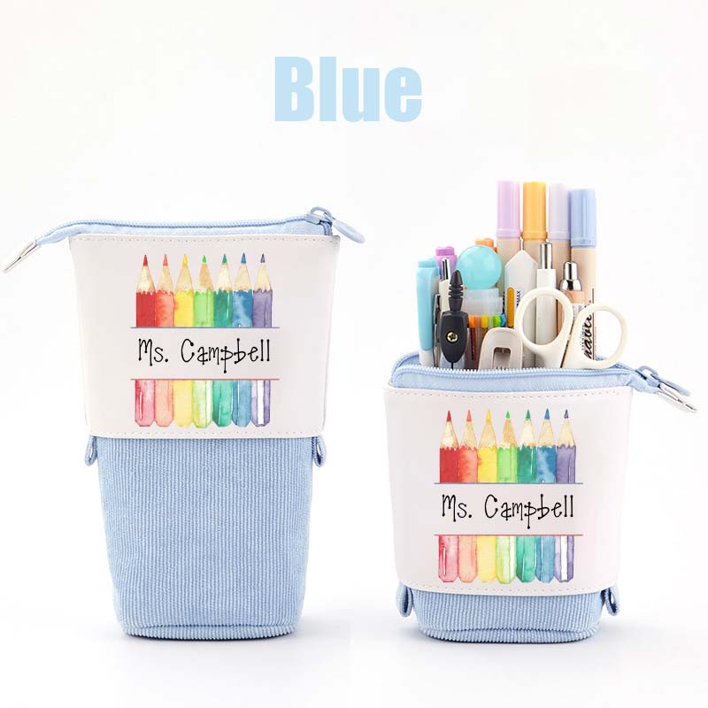 Personalized Teacher Letter Colorful Pencils Corduroy Pencil Case
