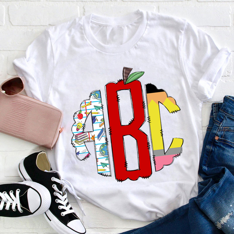Personalized Apple Pencil Ruler Teacher T-Shirt