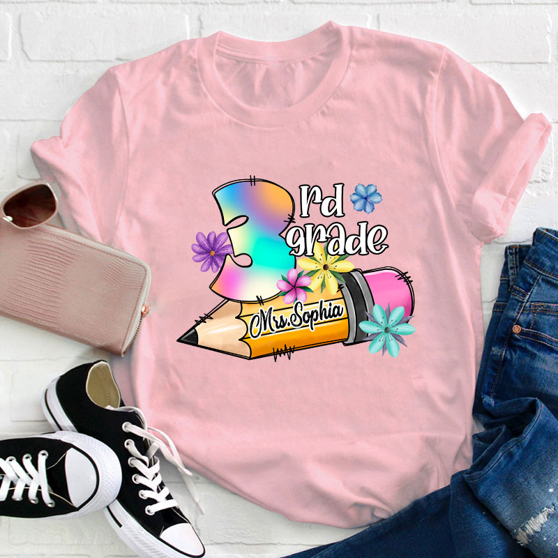 Personalzied Flower Pencil Teacher T-Shirt
