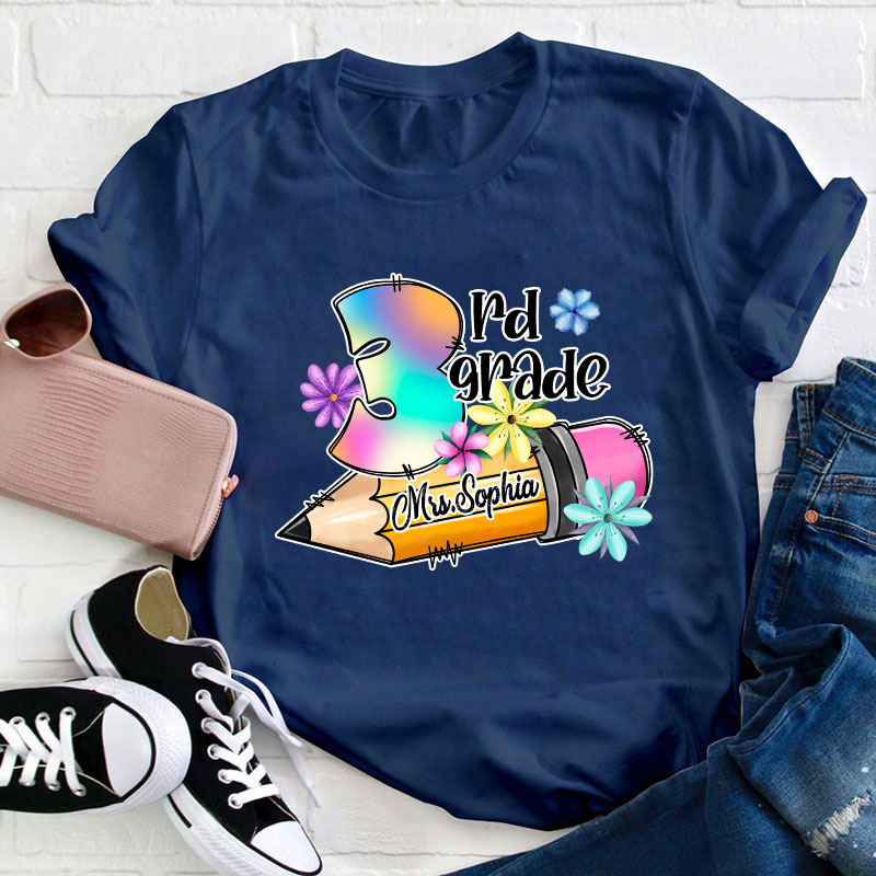 Personalzied Flower Pencil Teacher T-Shirt
