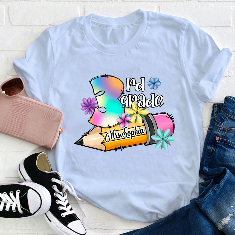 Personalzied Flower Pencil Teacher T-Shirt