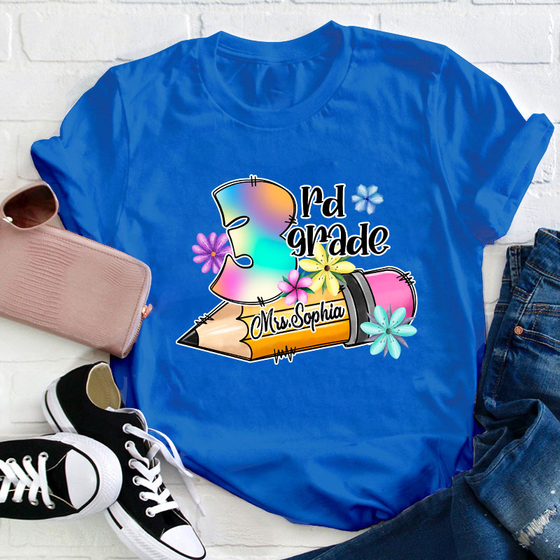 Personalzied Flower Pencil Teacher T-Shirt