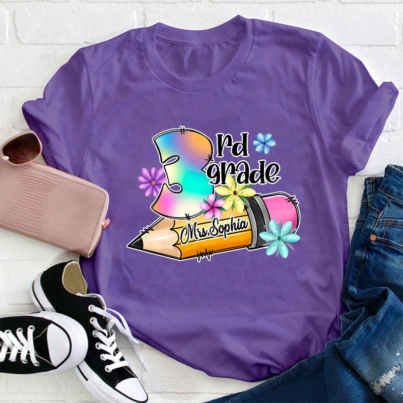 Personalzied Flower Pencil Teacher T-Shirt
