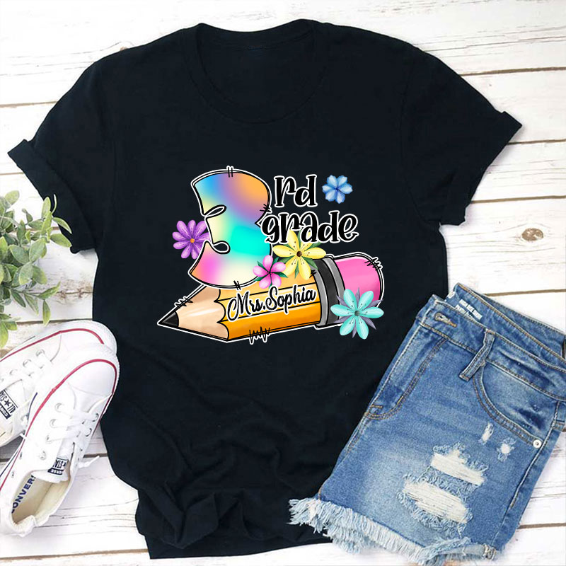 Personalzied Flower Pencil Teacher T-Shirt