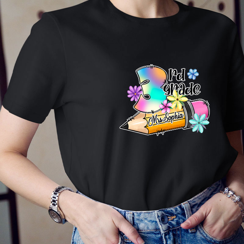 Personalzied Flower Pencil Teacher T-Shirt