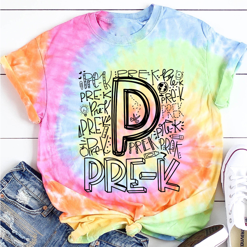Personalized Alphabet Grade Simple Tie-dye T-Shirt