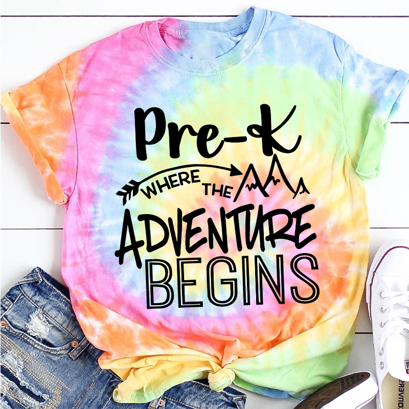 Personalized Grade Where The Adventure Begins Teacher Tie-dye T-Shirt