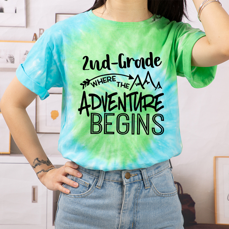 Personalized  Grade Where The Adventure Begins Teacher Tie-dye T-Shirt