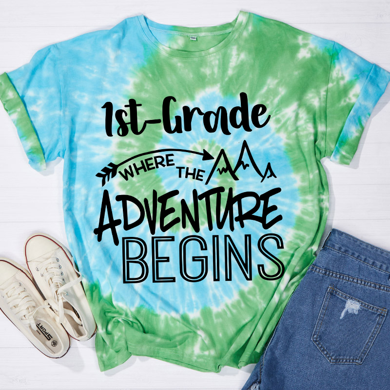 Personalized  Grade Where The Adventure Begins Teacher Tie-dye T-Shirt