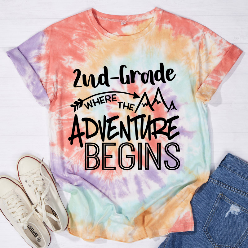 Personalized  Grade Where The Adventure Begins Teacher Tie-dye T-Shirt