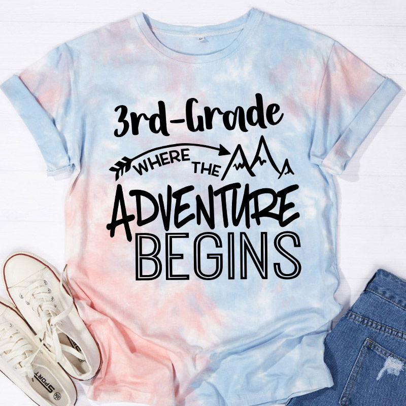 Personalized  Grade Where The Adventure Begins Teacher Tie-dye T-Shirt