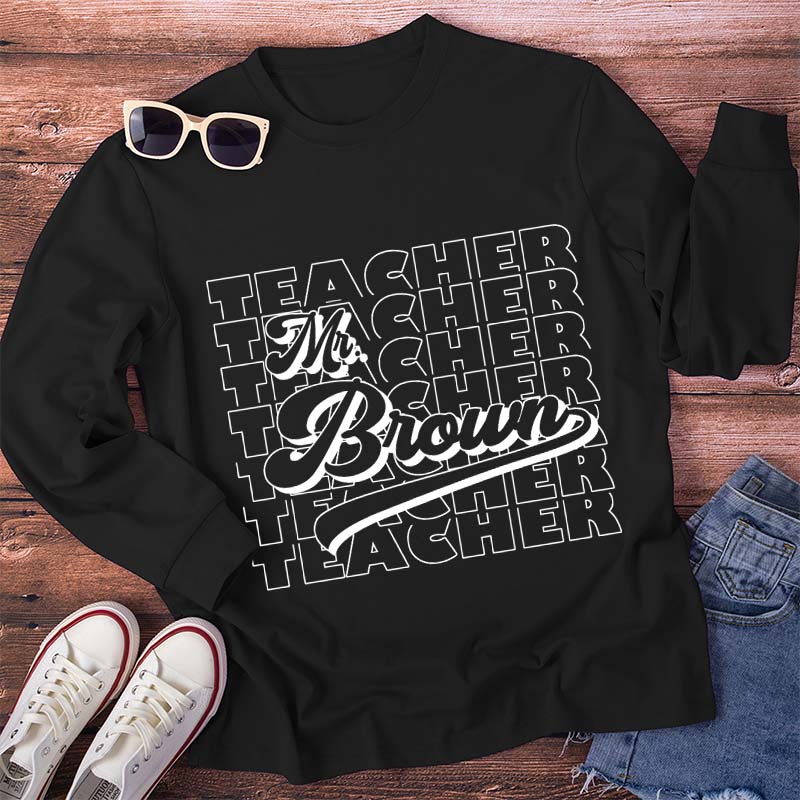 Personalized Name And Position Simple Teacher Long Sleeve T-Shirt