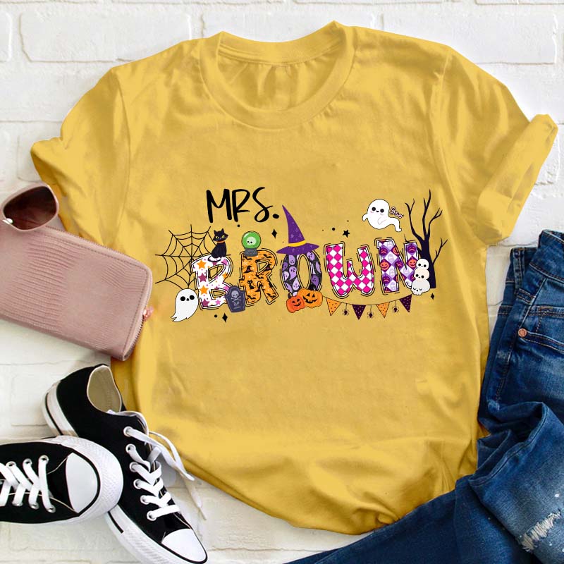 Personalized Name Happy Halloween Teacher T-Shirt