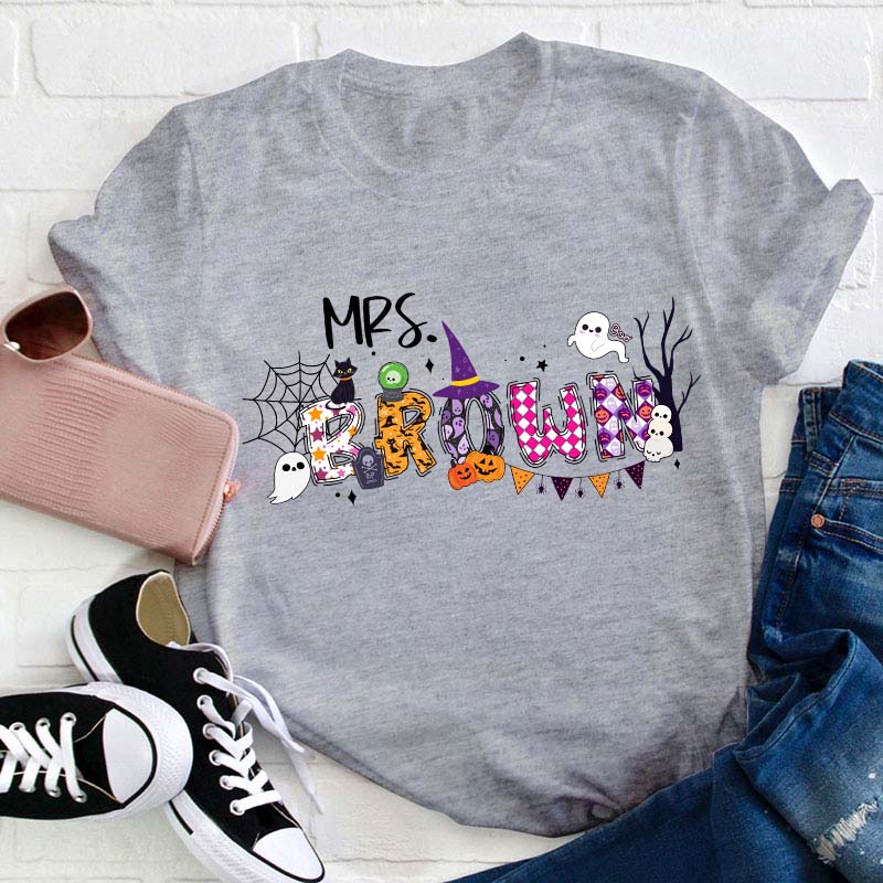 Personalized Name Happy Halloween Teacher T-Shirt